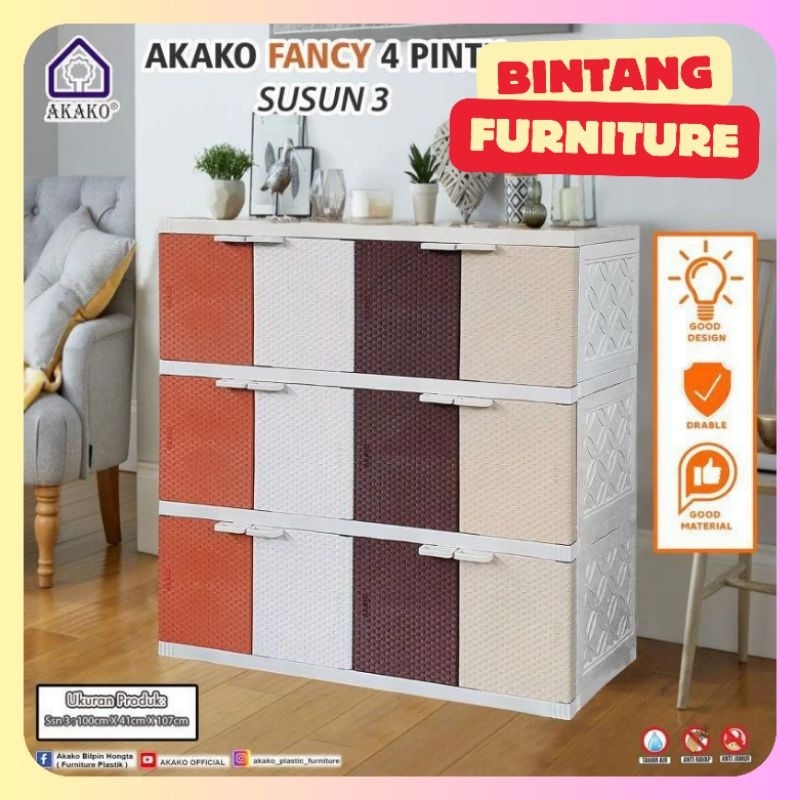 Lemari pakaian plastik Akako fancy 3 susun