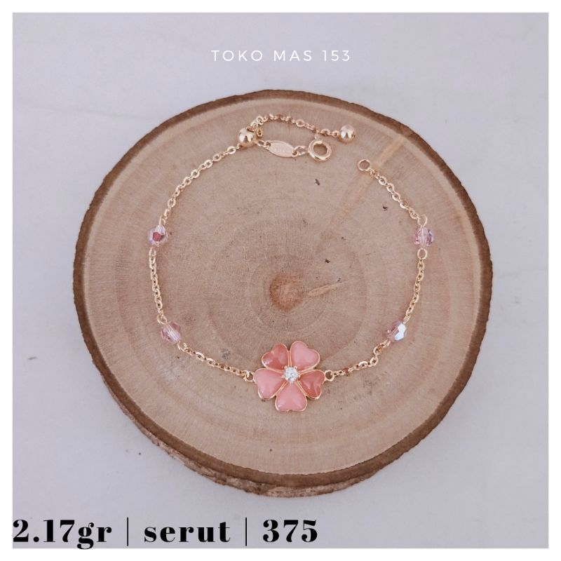 WAJIB TANYA STOK Realpict Gelang Serut Bunga Pink Emas Asli Kadar 375