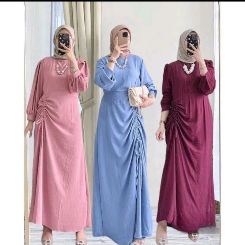 Midi Dres Bahan Crinkle Airflow/LD 115 LD 120/Dress Jumbo Wanita Kekinian