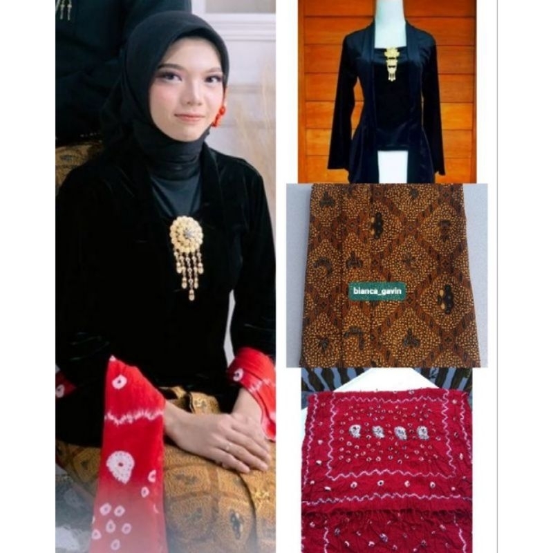 [1 Set] Kebaya Kutubaru + Jarik Instan + Selendang / Adat Jawa