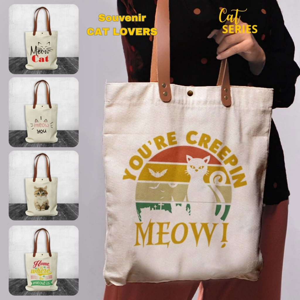 NEOBags Tote bag Canvas Meow Series | Tote bag Canvas Souvenir Cat Lovers | Tote bag Kucing Wanita |