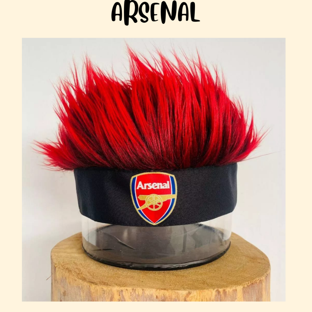 Aksesoris Topi Arsenal/ wig bulu logo arsenal/ Topi bulu lembut