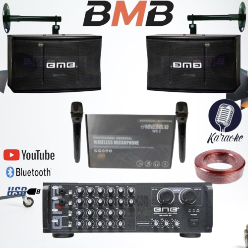 PAKET BMB SPEAKER 8INCH + AMPLIFIER+ MIC WIRELESS FREE KABEL SPEAKER DAN BREKET
