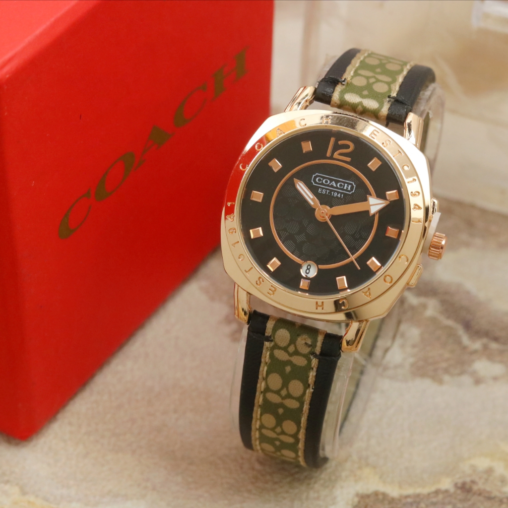 ( BISA COD ) Jam Tangan Wanita COACH Tali Kulit Tanggal Aktif Jam Tangan Fashion.