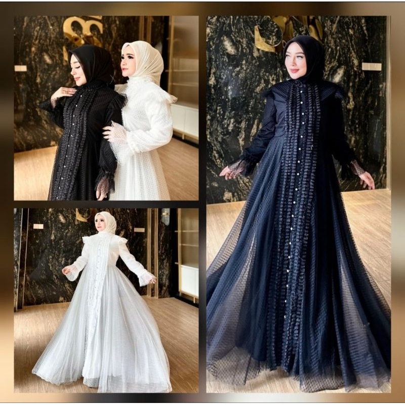 Dress Mewah Lebaran Kombinasi Tile Hitam Putih by Shellasaukia
