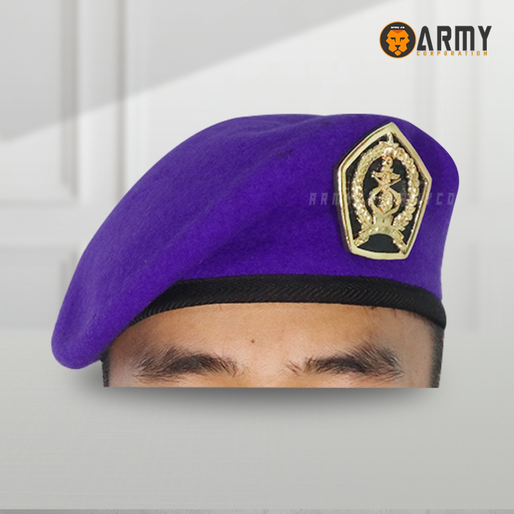 Baret Ungu Menwa Satu Set + Emblem  Baret Merk Camel