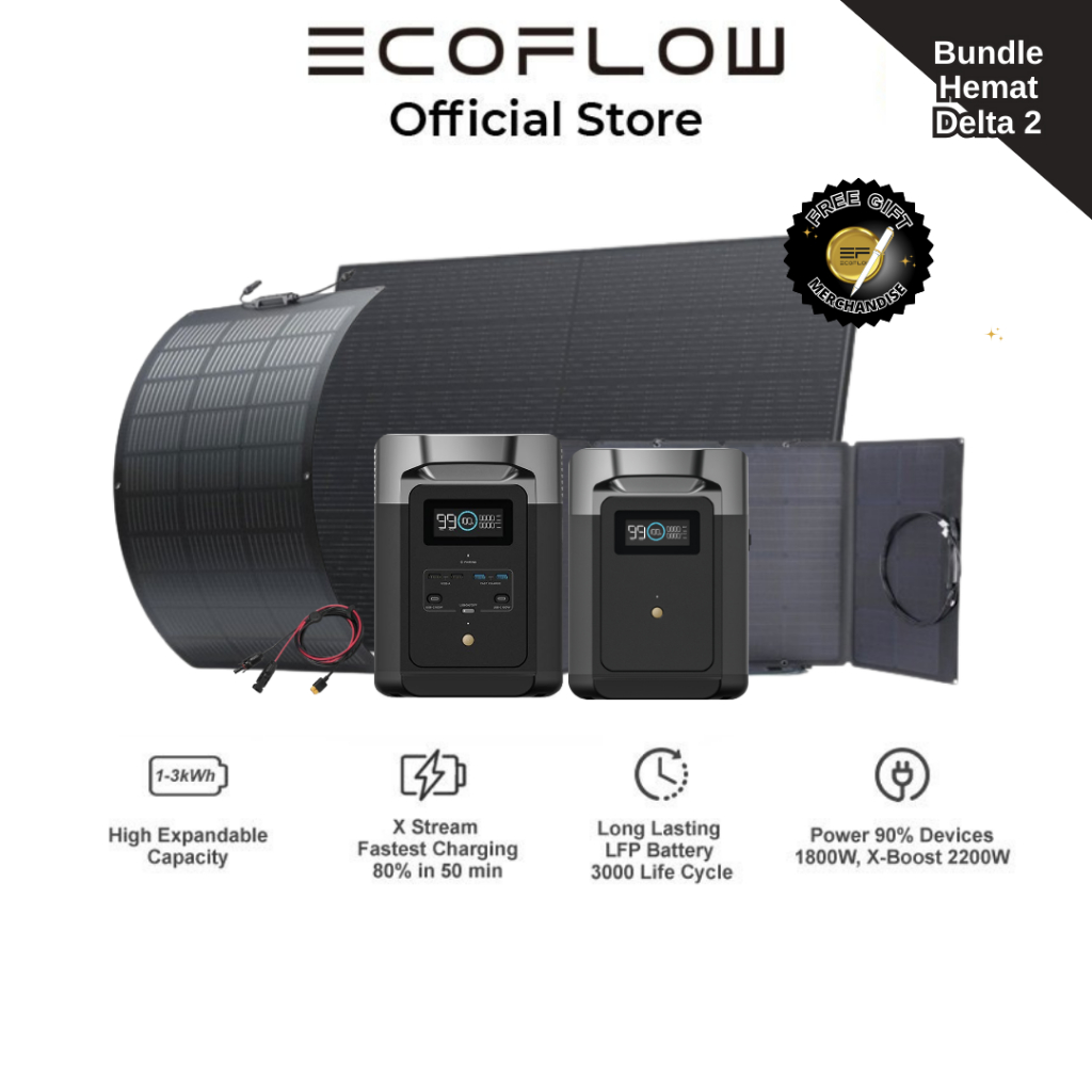 [BUNDLE] EcoFlow DELTA 2 1024Wh 1800W-2200W Set Hemat Power Station Solar Generator Camping - Genset Listrik Portabel Bergaransi 5 Tahun