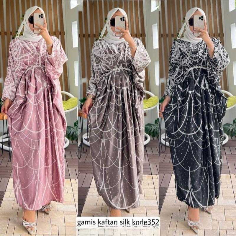 NANDO KAFTAN PARISTIA BAHAN KATUN SILK BKK PINGGANG BELT MUTIARA MOTIF CANTIK 352