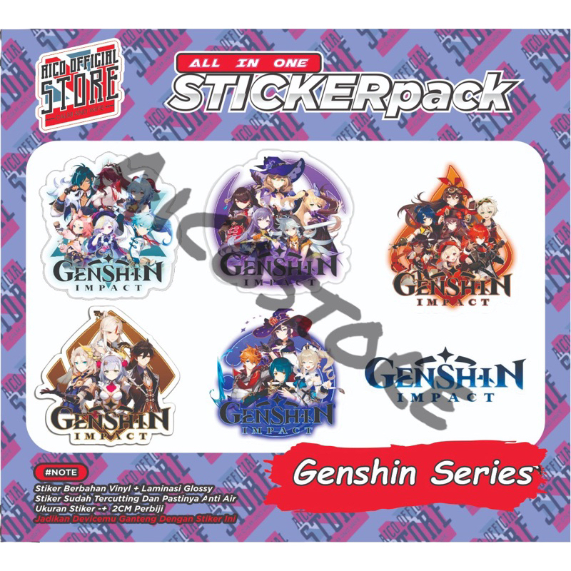 

AICO - Stikerpack ALL IN ONE Motif Genshin Impact Karakter Laminasi Glossy Original Bisa Untuk Stiker Helm