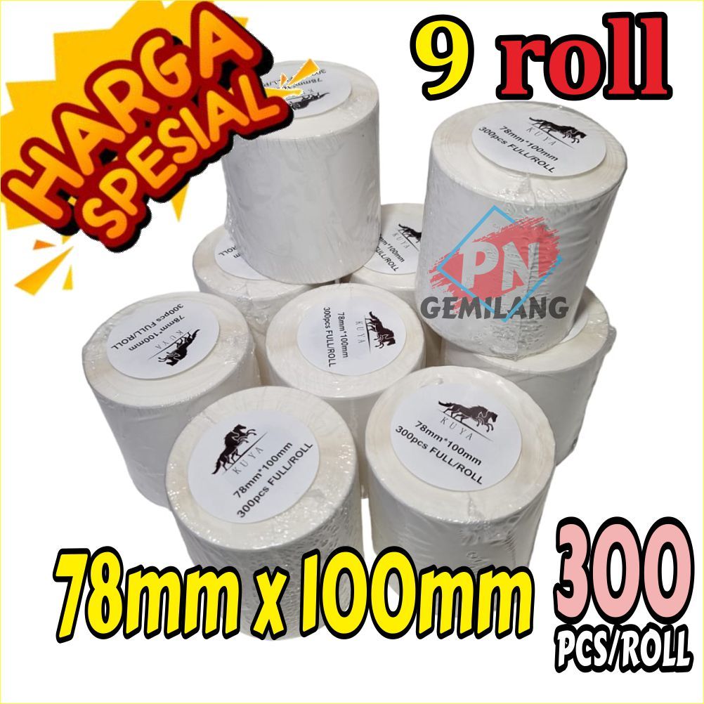 

HARGA SPESIAL 9 ROLL STIKER THERMAL / STIKER LABEL BARCODE/ RESI 78X100MM ISI 300 pcs/roll