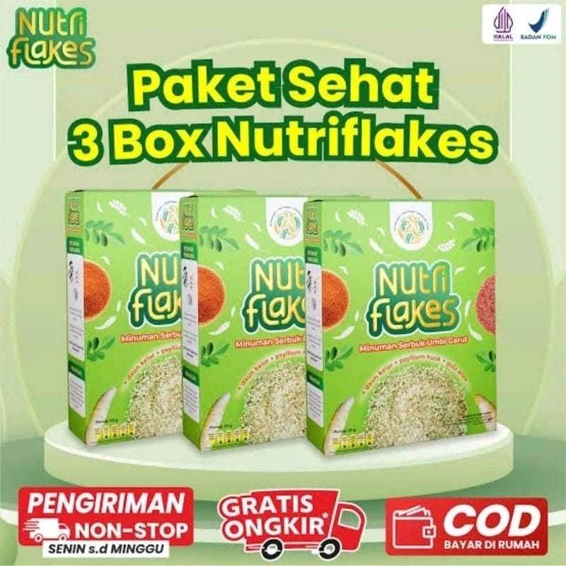 

Paket 3 Box !!! Nutriflakes Sereal - Sereal Ekstrak Daun Kelor Umbi Garut Solusi Atasi Asam Lambung Maag