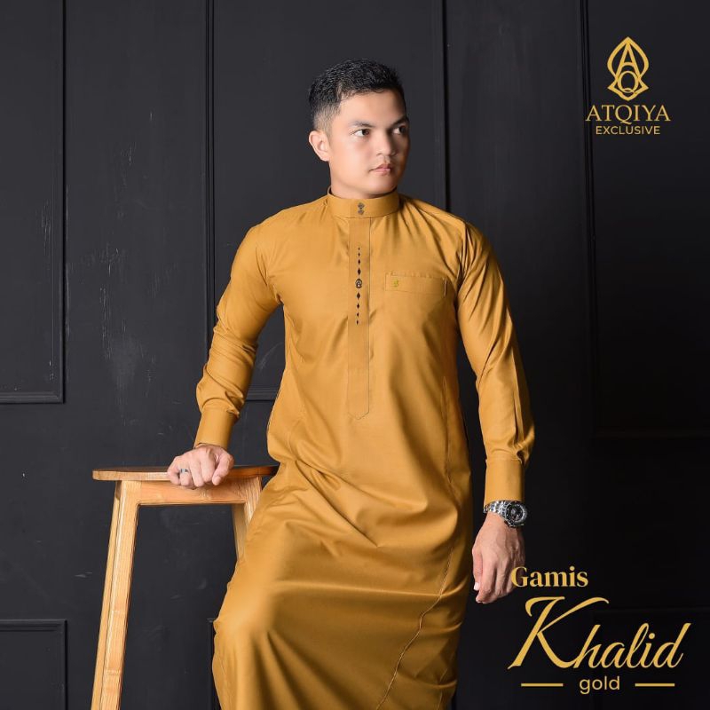 Gamis Jubah  Khalid By Atqiya Exclusive/ Jubah Gamis Border/ Gamis Pria Slimfit/Gamis Trend