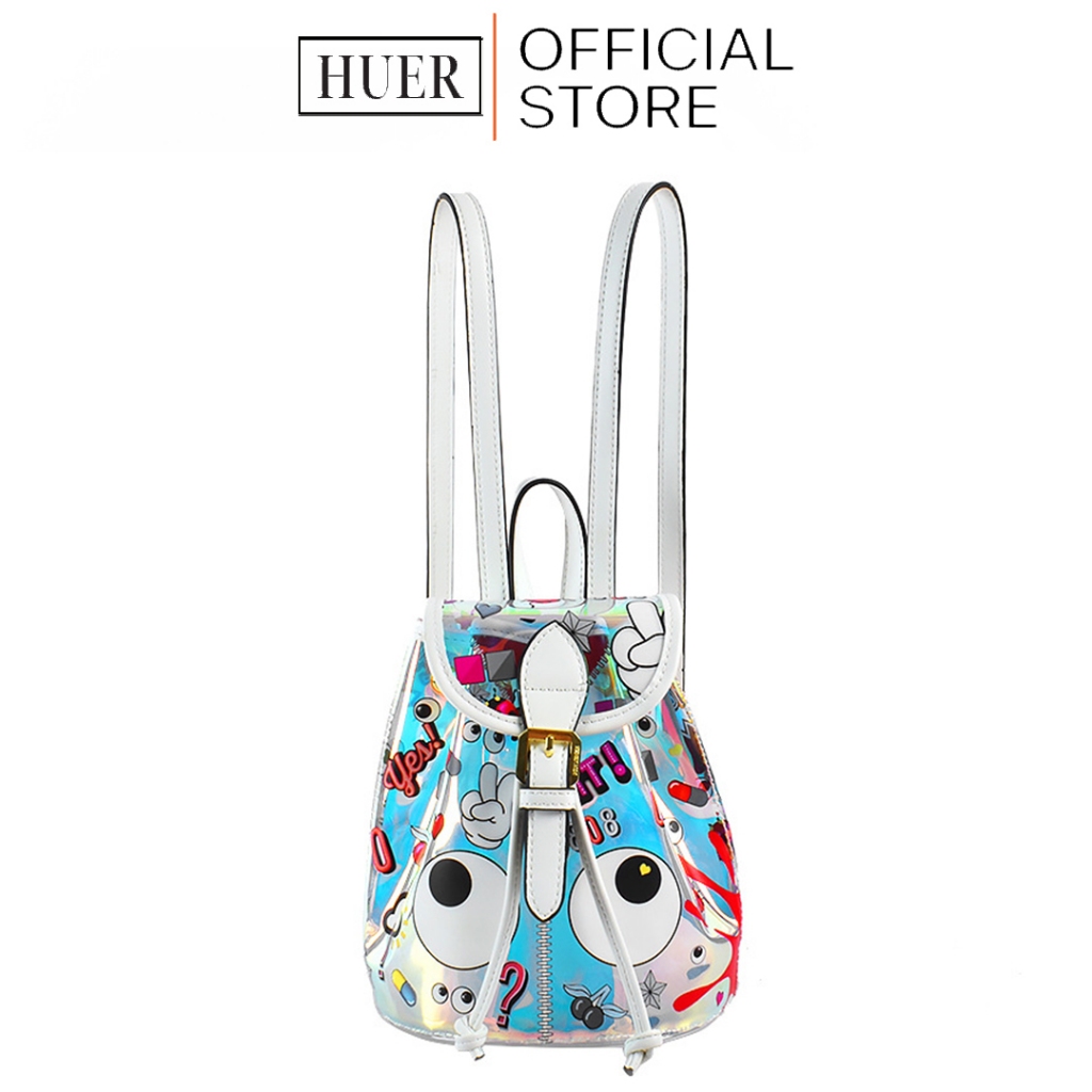 HUER ~ Tas Wanita Breesya Eye Theme Hologram Printed Backpack 9454-405White