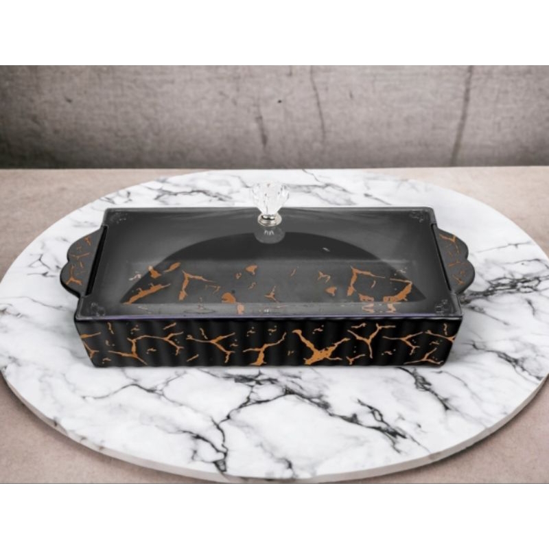 Tempat Roti Vicenza, Piring Kue Persegi panjang Vicenza Motif Marmer PM138 putih, multifungsi sebaga