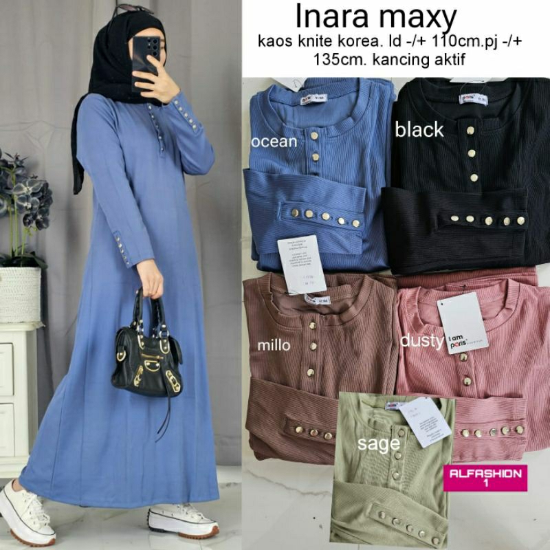 AL FASHION inara knit dress gamis kaos rajit knit bigsize ld 110 pb 135 gamis kancing variasi tangan