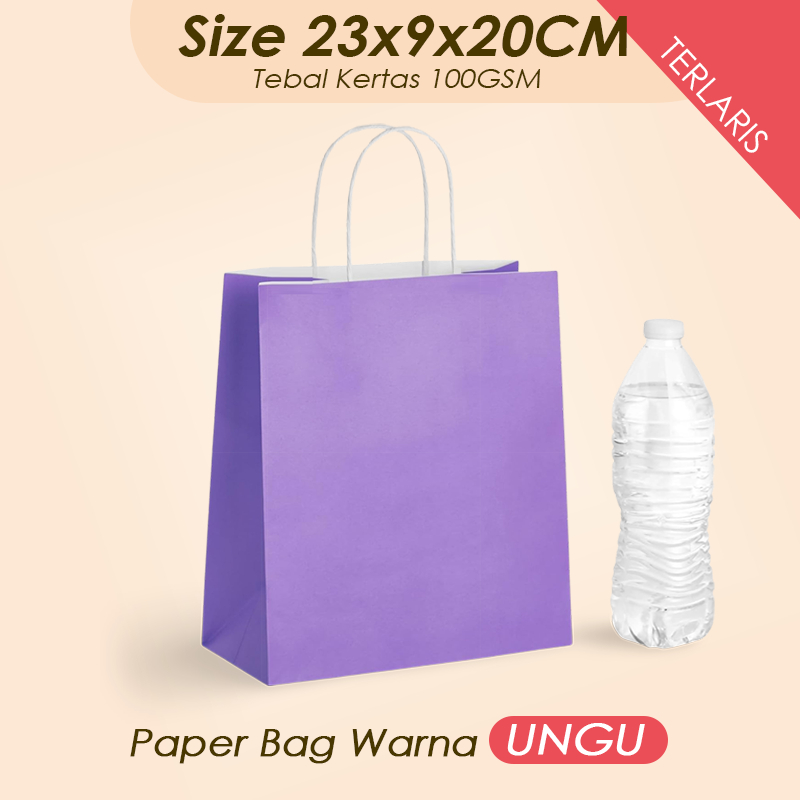 

(UNGU) Paper Bag Jumbo 23x9x20 CM / Paper Bag Kado packing Olshop / Papper Bag Warna Polos Packaging Online Shop Baju, Kerudung Murah