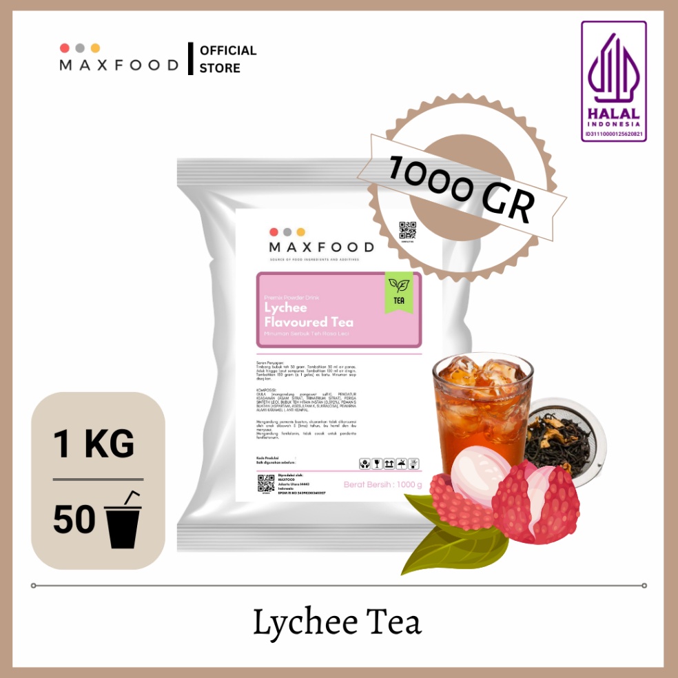 

ADX177 Penjualan TerbaikCOD MAXFOOD Lychee Tea Teh Leci Bubuk Minuman Teh Rasa Leci 1 Kg