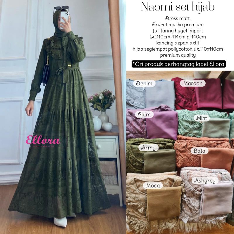 Naomi Set Hijab Maxy Dress Lebaran Ellorra