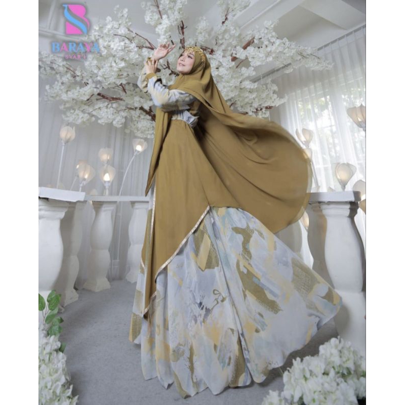 BARAYA SYARI TERBARU/Syari Printing Marun/100%ori Branded Premium/Busana Muslim/Baju Lebaran/Gamis R