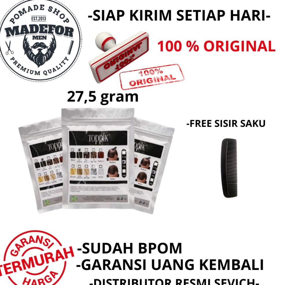 CRG683 TERMURAH TOPPIK HAIR FIBER 275 ISI ULANG GRAM ORIGINAL TOPPIK PENEBAL RAMBUT FREE SISIR SAKU 