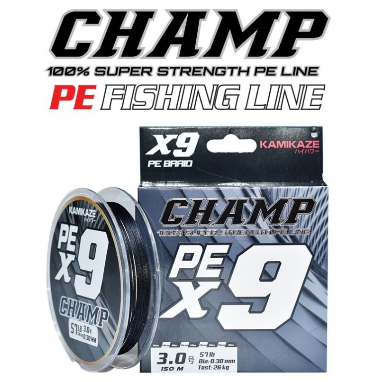 Kamikaze Senar Pancing PE Champ X9 150meter Black SIC Technology X9 Braide 100%