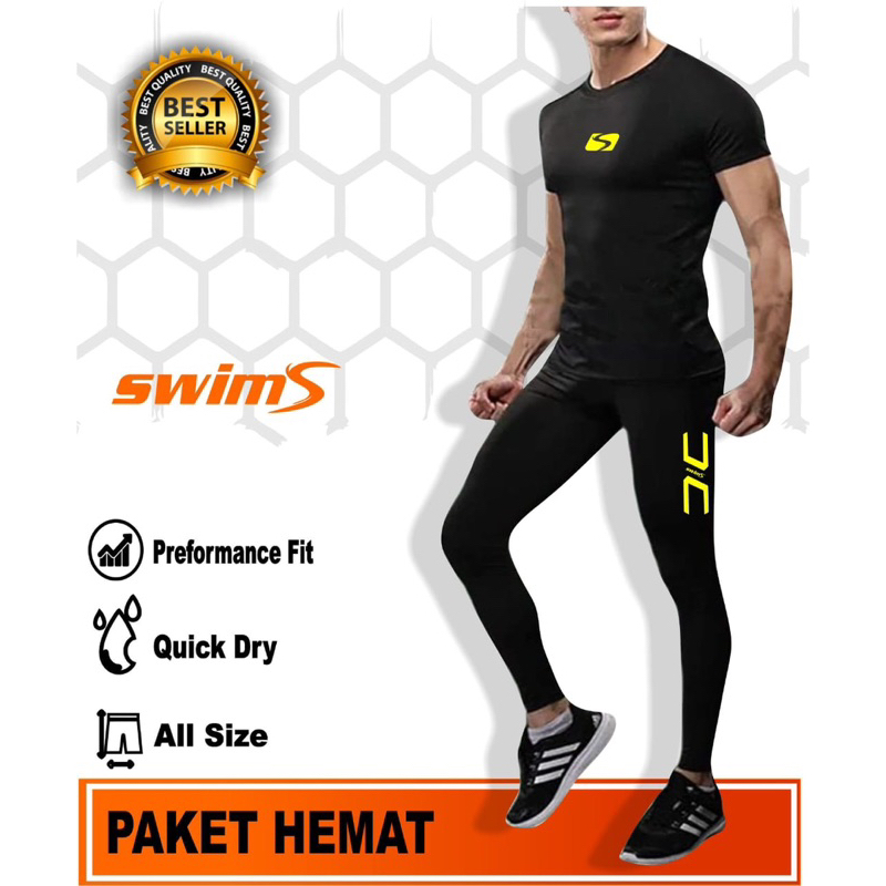 Setelan manset lengan pendek dan longpant renang pria wanita / Kaos lengan pendek renang legging pan