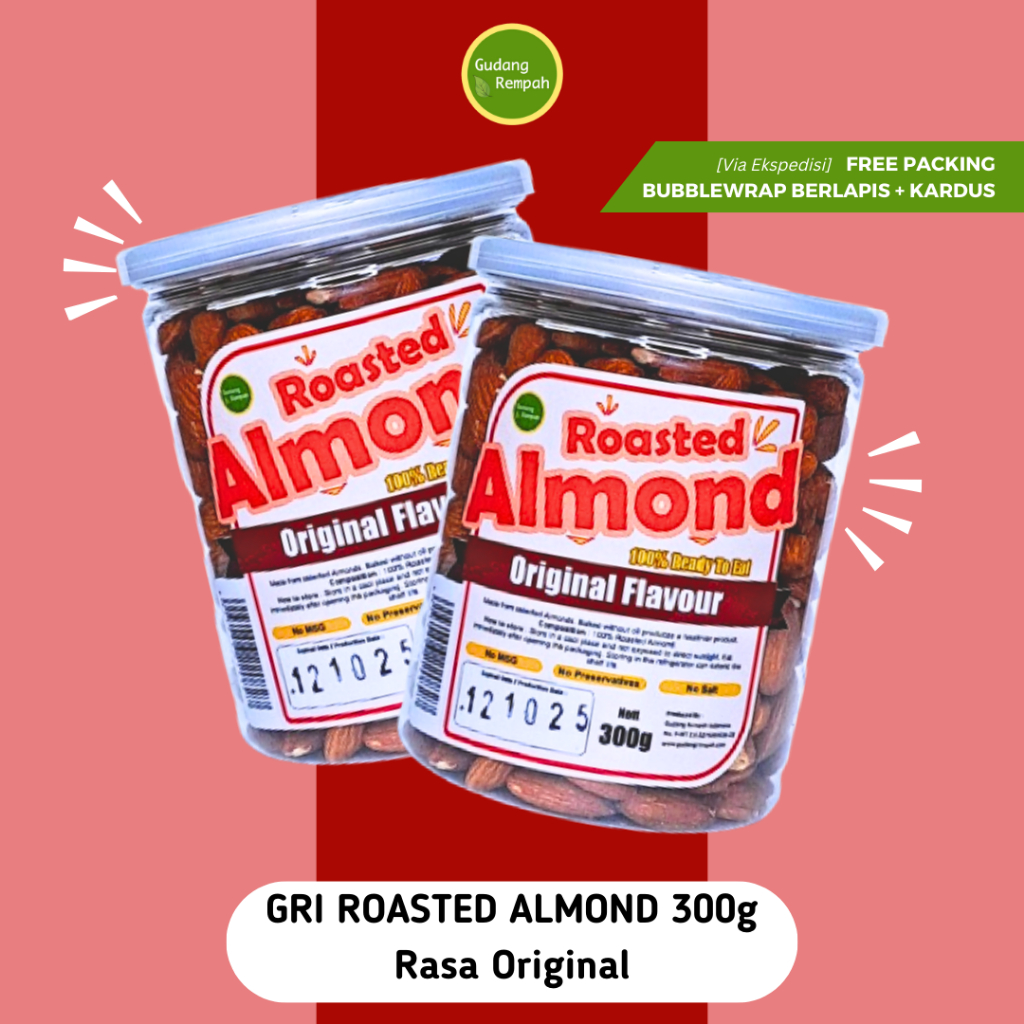 

PREMIUM Roasted Almond in Jar / Almond Panggang Premium / Kupas / Utuh / Renyah / Low Calorie [Live]