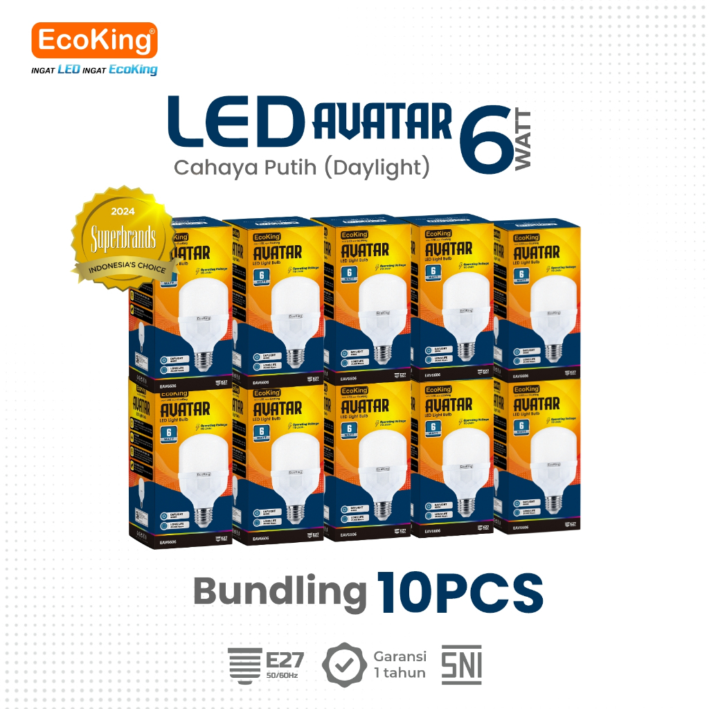 EcoKing Lampu Bohlam Rumah LED Avatar 6W 10 PCS Cahaya Putih (EAV6606DL)