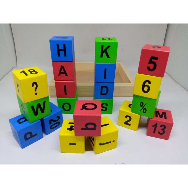 Mainan Edukasi- Mainan Kayu Kotak Huruf Besar kecil Angka Warna - Mainan Susun Balok Huruf Alphabet 