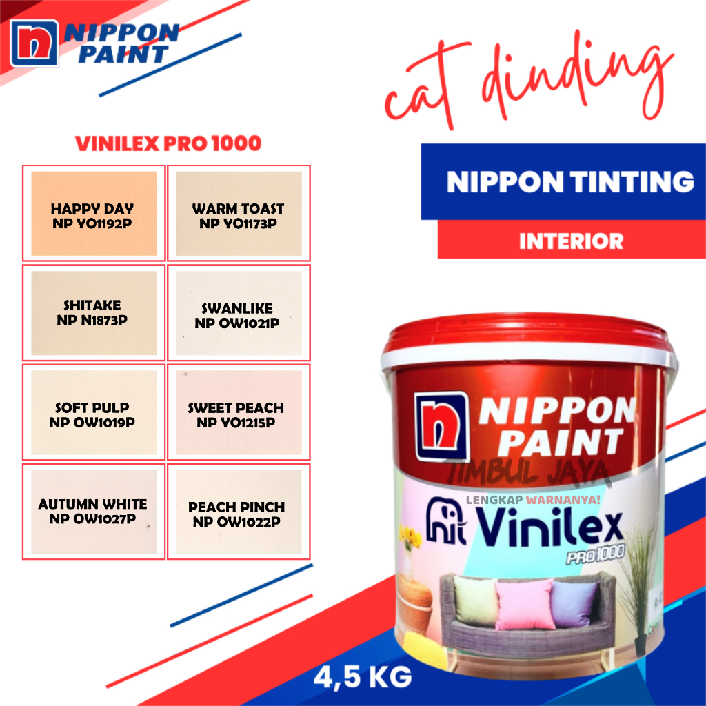 VINILEX Pro1000 4,5Kg Cat Tembok Nippon Paint Interior Dalam Ruangan Warna Cream / Cat Nippon Paint Vinilex / Cat Nippon Vinilex / vinilex krem / vinilex cream / cat tembok cream / cat tembok krem