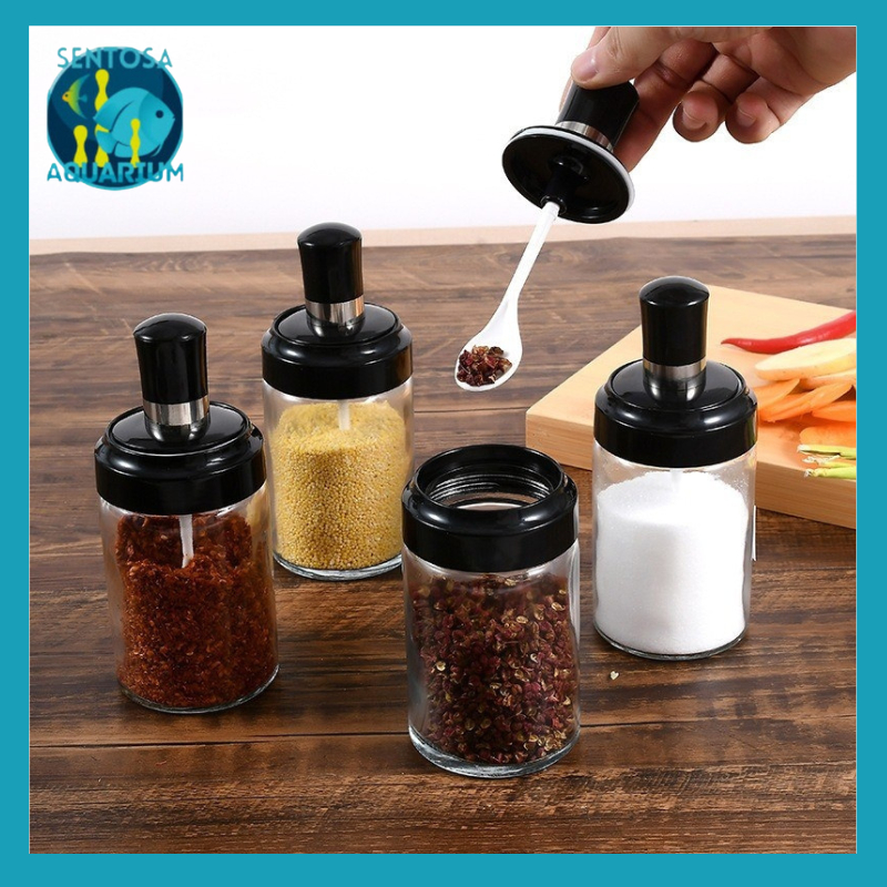 Tempat Bumbu Dapur Kaca Botol Toples Set Sendok Serbaguna Bahan Kaca Sangat Kuat