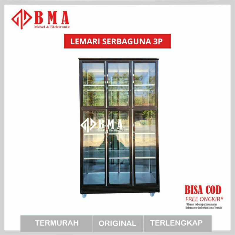 RAK SERBAGUNA 6PINTU / LEMARI TAS KACA 6PINTU / RAK BONEKA