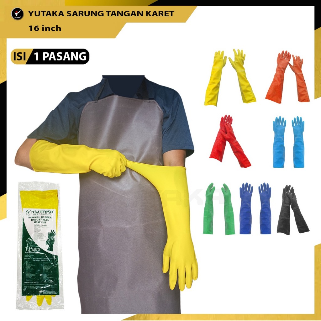 sarung tangan cuci piring karet  yutaka  panjang 16inch - SARUNG TANGAN KARET HOUSEHOLD YUTAKA
