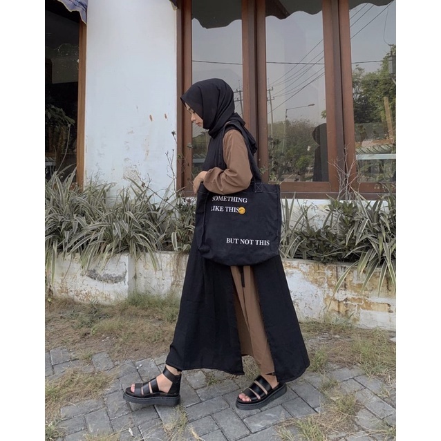 Zafa Outfit | Raya Dress Panjang Syar’i Hitam-Browny Gamis Polos Gamis Wanita Syar'i PRELOVED
