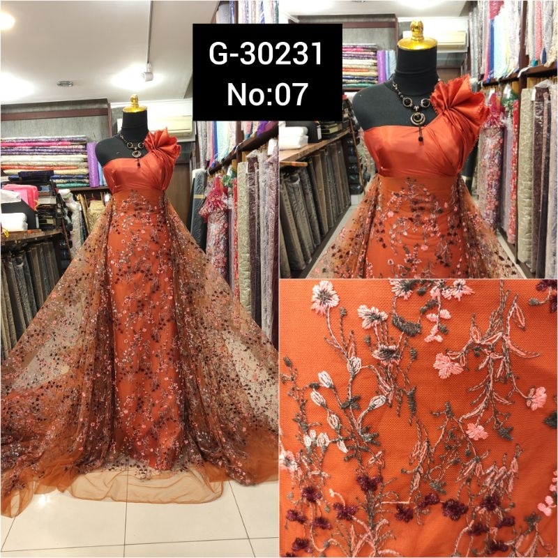 kain Tile Brokat 3D Bunga Kecil G-30231 Teracota No:07