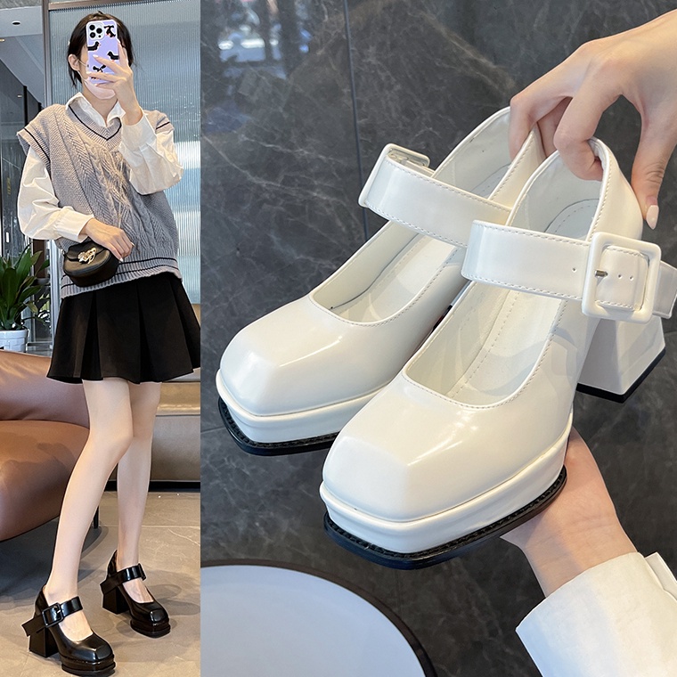 MURAH MERIAH Sepatu Hak Tinggi Tahu Wanita Terbaru Korea Hitam Tali Gesper Murah Big Size Pointed To