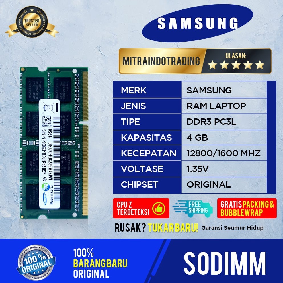 MURAH MERIAH RAM SAMSUNG SODIMM DDR3L 4GB PC128 BERGARANSI