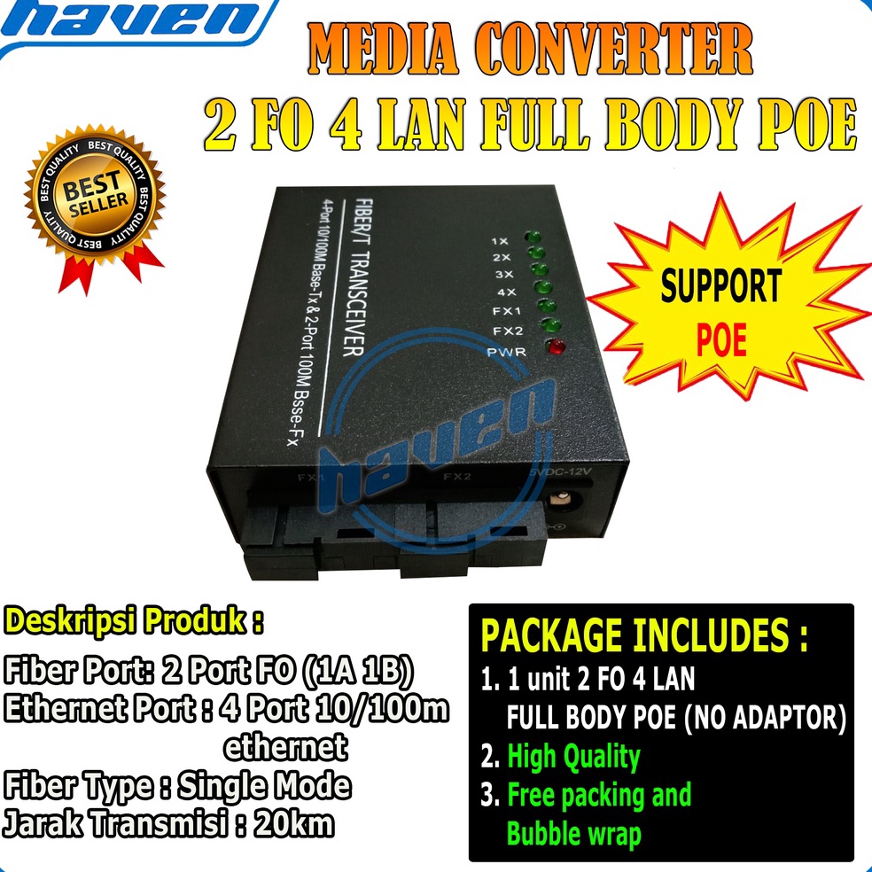 BEST PRODUCT Media Converter 2 Port FO 4 Port LAN 11  2 FO 4 LAN Support POE
