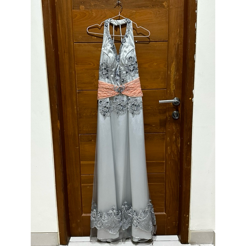 Preloved Backless V-Neck Halter Sequins Party Dress | Baju Pesta Payet Manik-manik Second