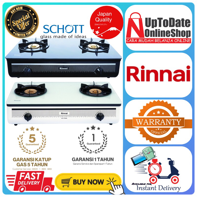 KOMPOR RINNAI RI-712GA RI712GA 712GA TEMPERED SCHOTT GLASS TOP PLATE RINNAI KOMPOR GAS