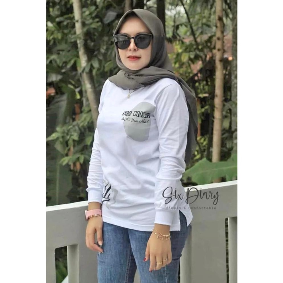 ART S8E Baju Wanita Fashion wanita Kaos Wanita Atasan Wanita Kaos Lengan Panjang Wanita MOTIF PUTIH 