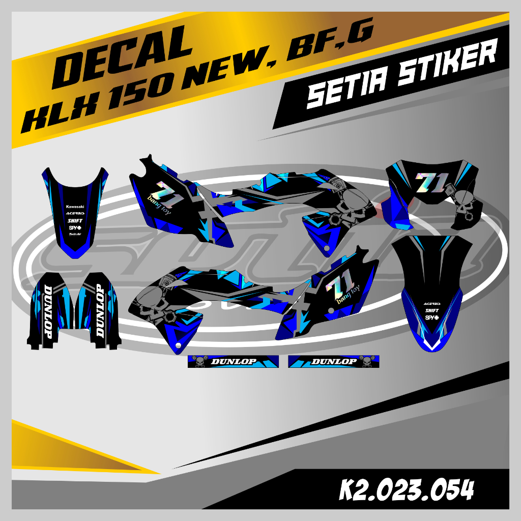 DECAL KLX BF 150 NEW, G, SE, FULL BODY, WARNA BIRU, KEREN, SIMPLE, STIKER SUPERMOTO TRAIL, DESAIN BE