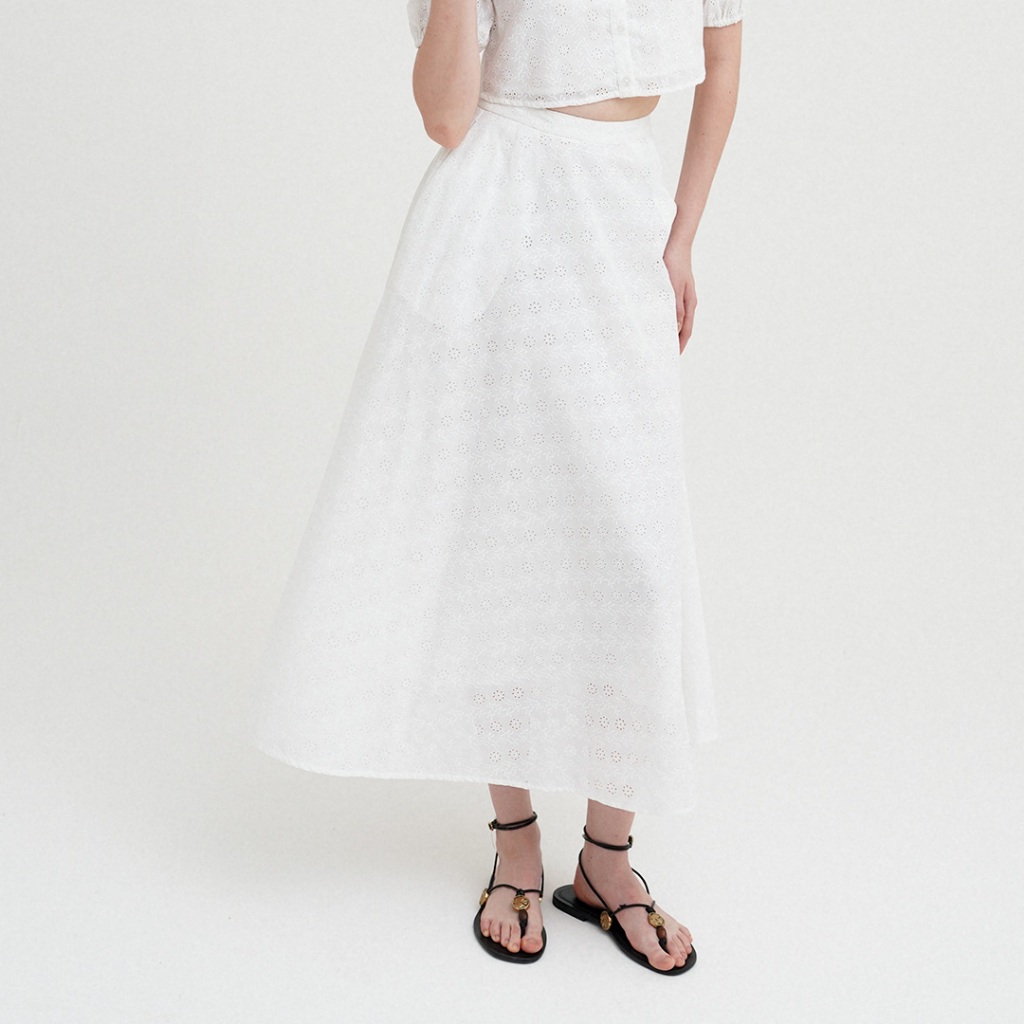 Mississippi Reconnect Cotton Blend Midi Skirt Rok Midi LIN000423M Offwhite
