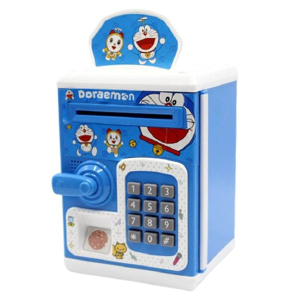 Mainan Anak Celengan ATM Mini Doraemon Brankas Sidik Jari Mesin Hitung Uang
