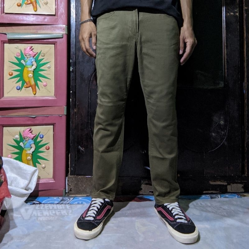 Size 29 Celana Panjang Ankle Pants Chinos Ankle Pink Adobe Olive Green Slimfit    Second Preloved #C
