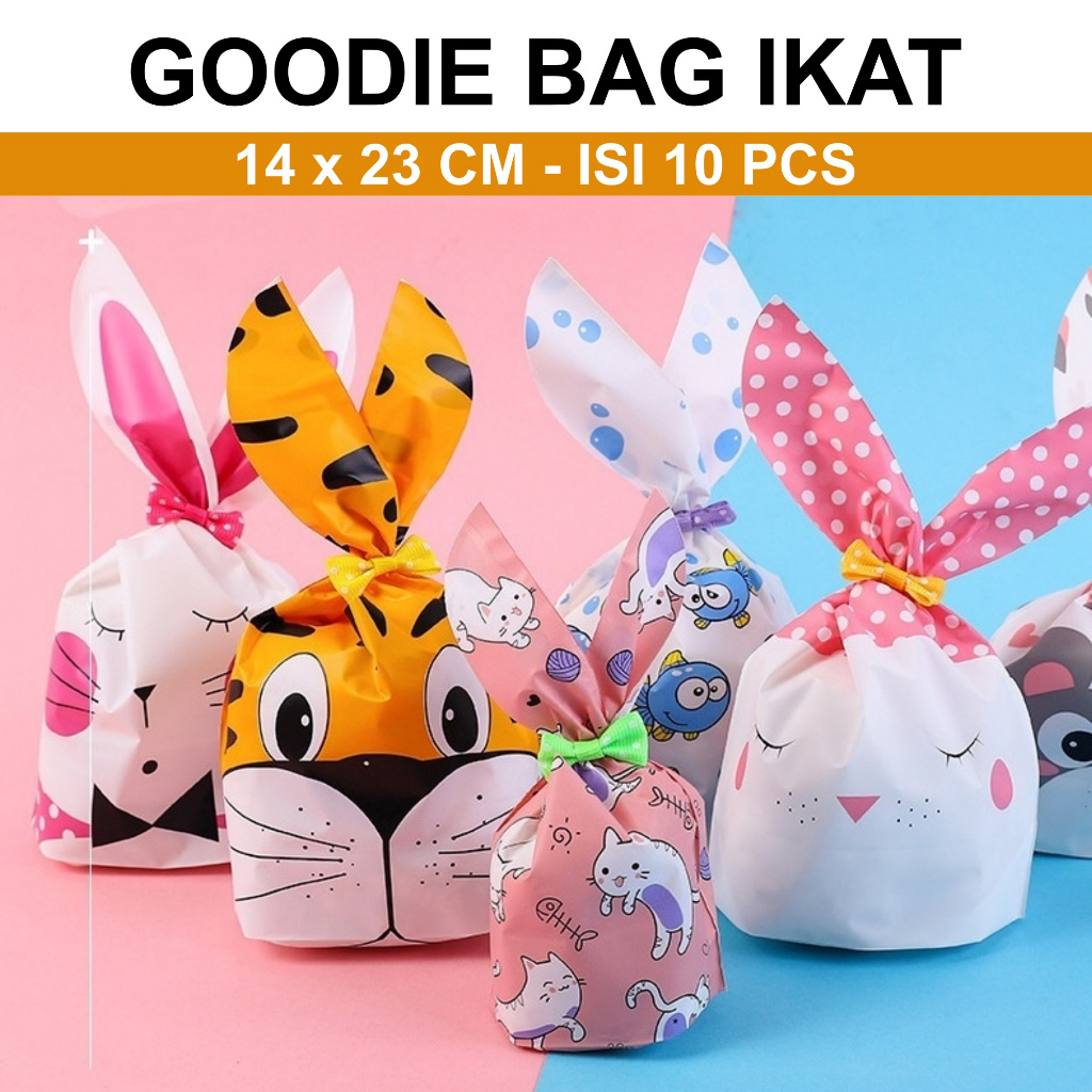 

aiGooTan - (ISI 10) GOODIE BAG IKAT 14x23 - Plastik Kemasan Ultah Hampers Tas Snack Anak Murah Medan