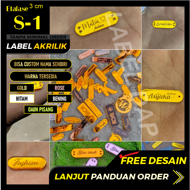 

Label Akrilik Rebranding Hijab / Baju / Gamis / Fashion custom size tersedia etalase 3 cm