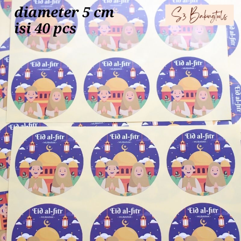 

sticker label stiker idul fitri isi 40 pcs couple blue