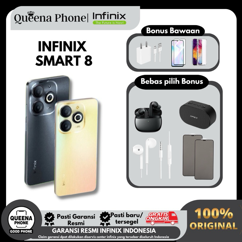 INFINIX SMART 8 RAM 8GB/128GB ORIGINAL 100% GARANSI RESMI 1 TAHUN INFINIX INDONESIA