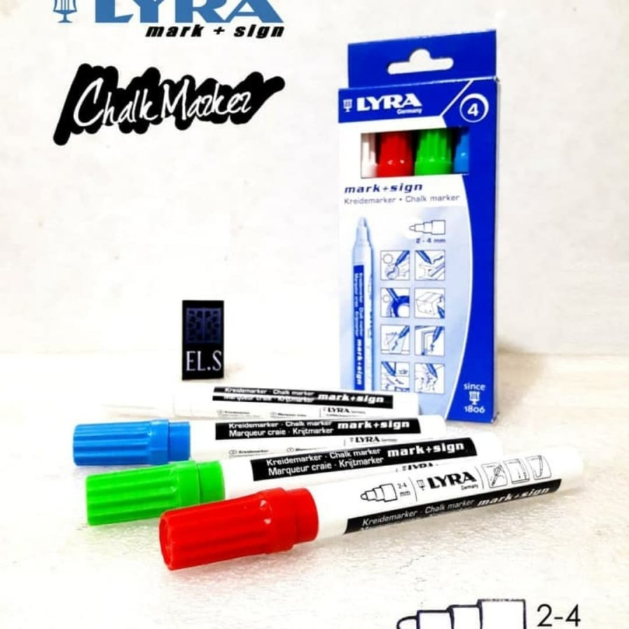 

Lyra Chalk Marker 4 + sign assorted colour / spidol black board